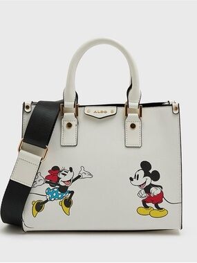 ALDO White Mickey & Minnie Graphic Satchel with Black Strap